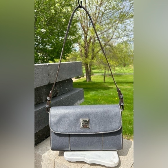 Dooney & Bourke Casey Saffiano Leather Denim Shoulder Purse Like New - Picture 3 of 13